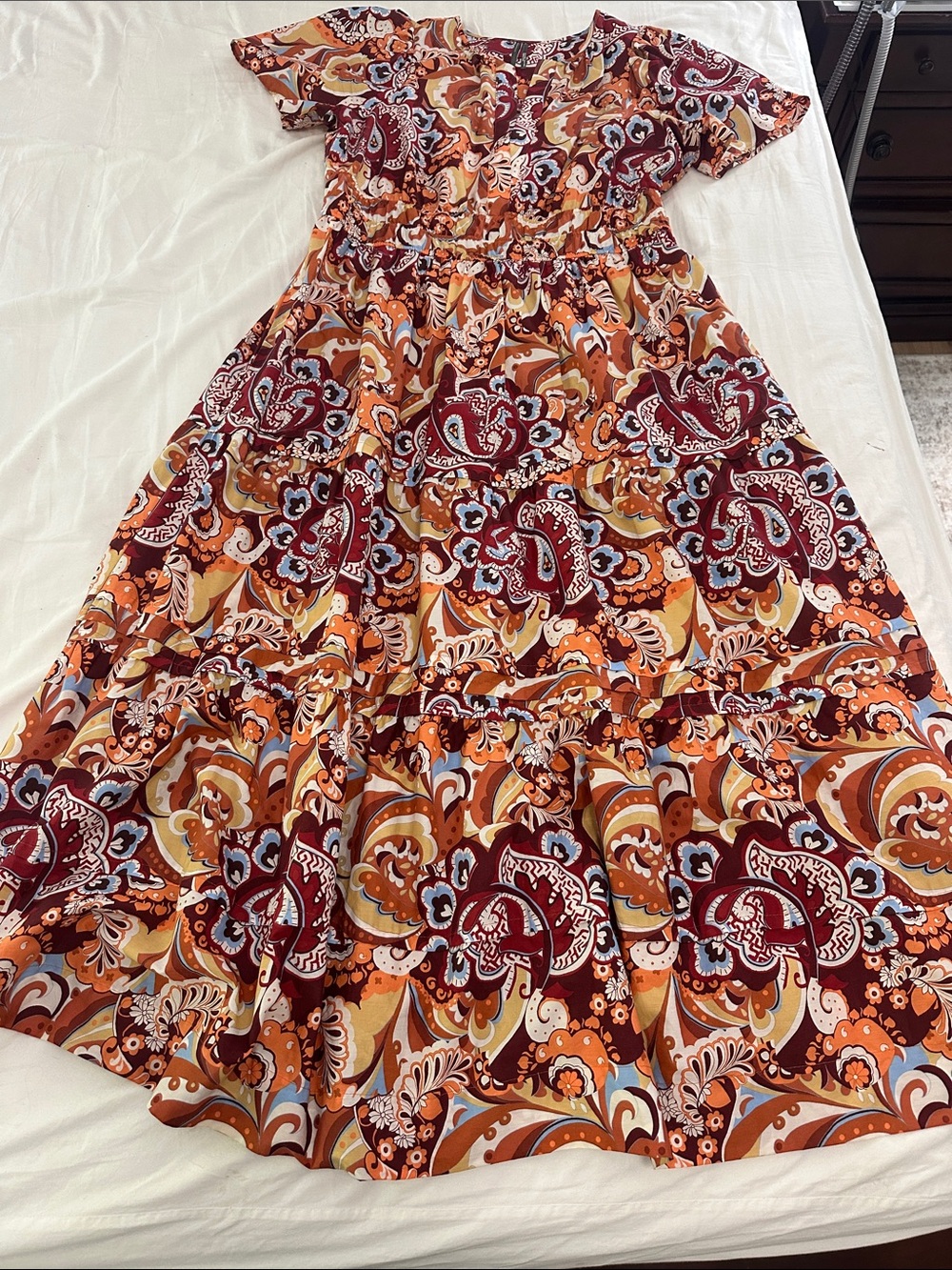 Anthropologie Women's Somerset Burgundy, blue & Orange Paisley Maxi Dress XL